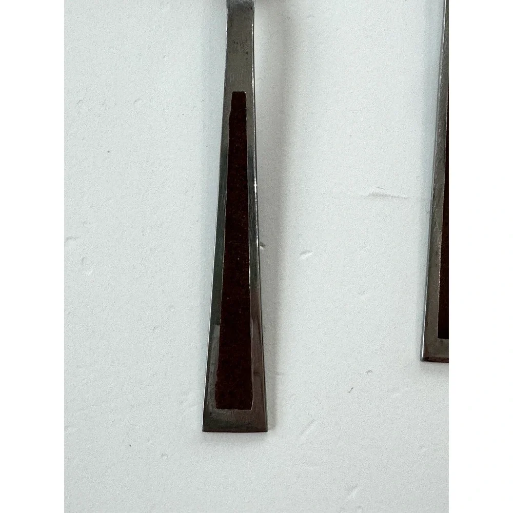 5 Vtg MCM Stanley Roberts flatware provincial‎ walnut Serving Utensil Wood Inlay